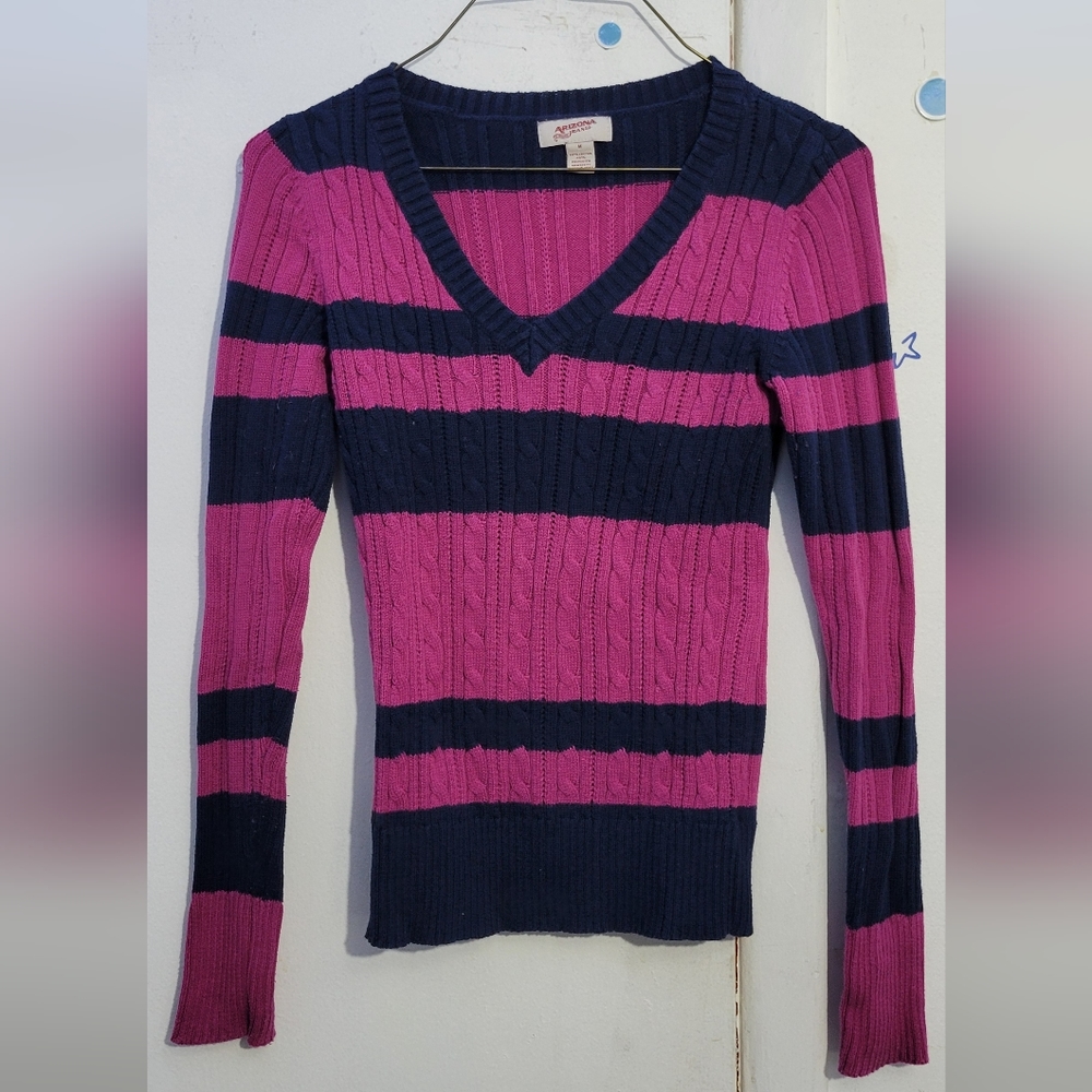 Vintage Arizona Jeans Womens Cableknit Sweater Pink and Blue Size Medium